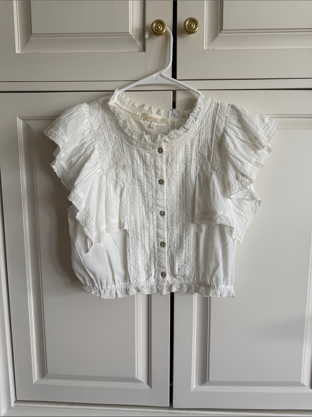 LoveShackFancy White Ruffle Button-Front Blouse